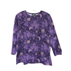 Vintage 90s Sun Moon Stars Top M Oversized Celestial Tie Dye Hippie Witch